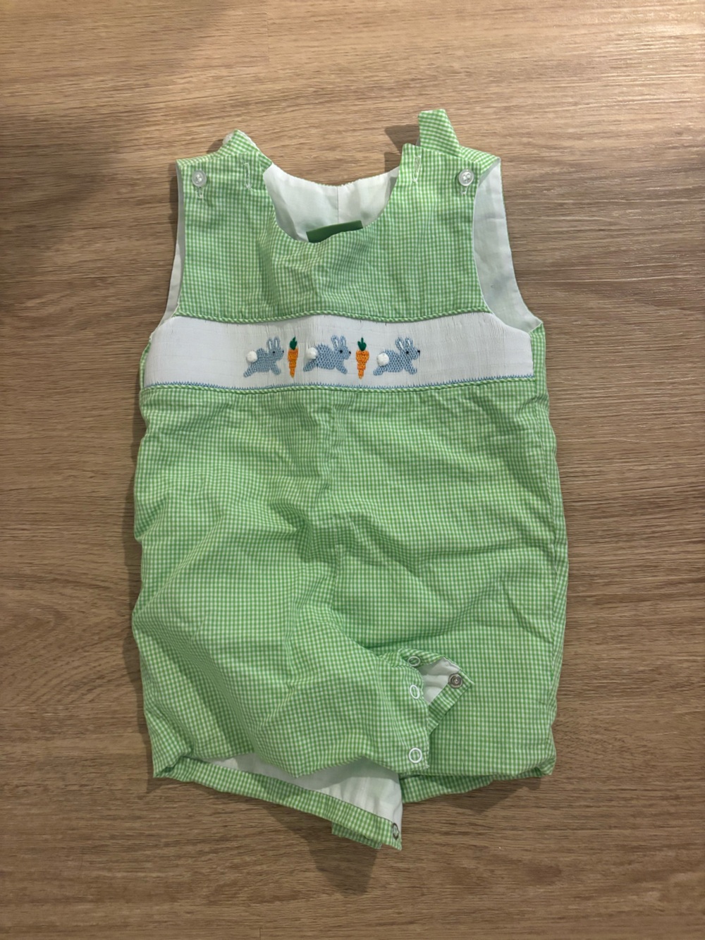 Green Gingham Bunny Romper - Kids One Piece